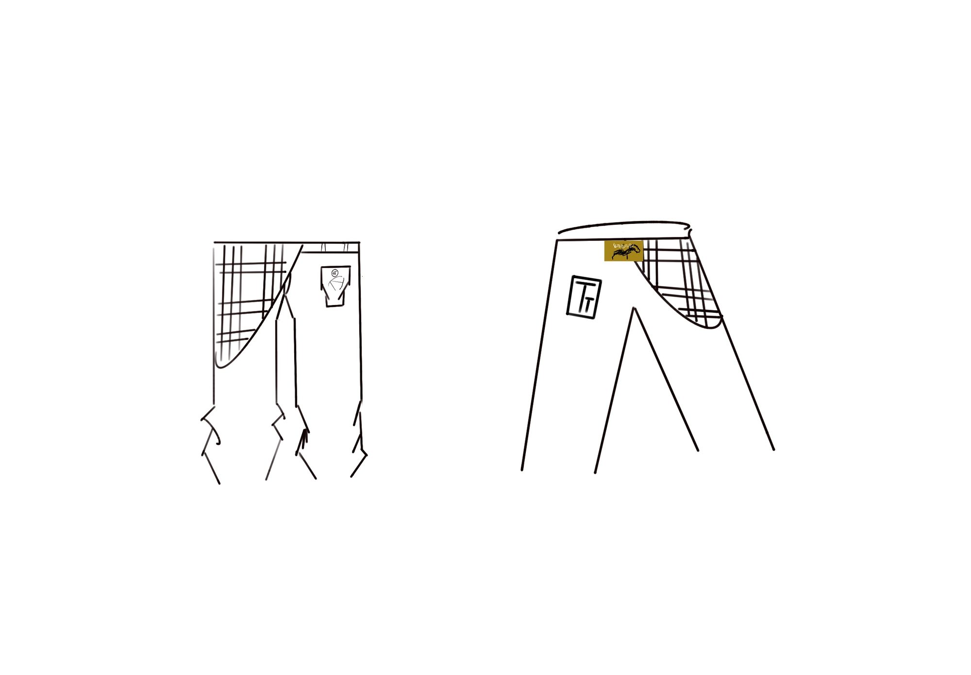 Handskizzen der Jeans-Idee mit eingezeichnetem Stoffdetail