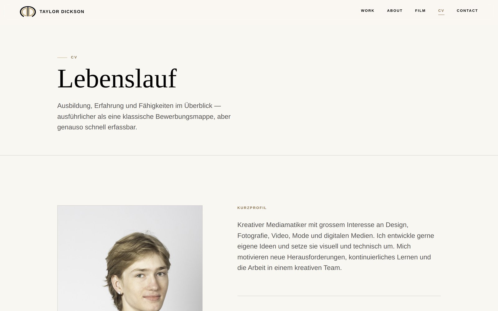 Bildschirmfoto der CV-Seite